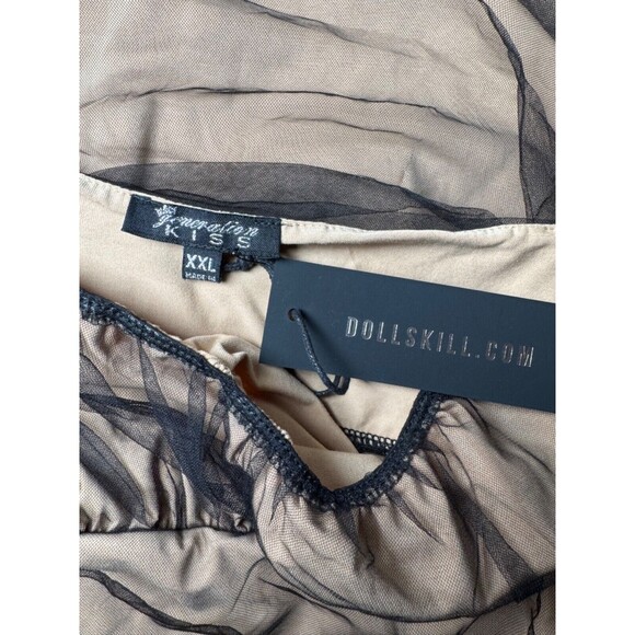 Dolls Kill Generation Kiss Alicia Midi Dress XXL Black Tan Ruched Tulle Goth - Picture 2 of 14